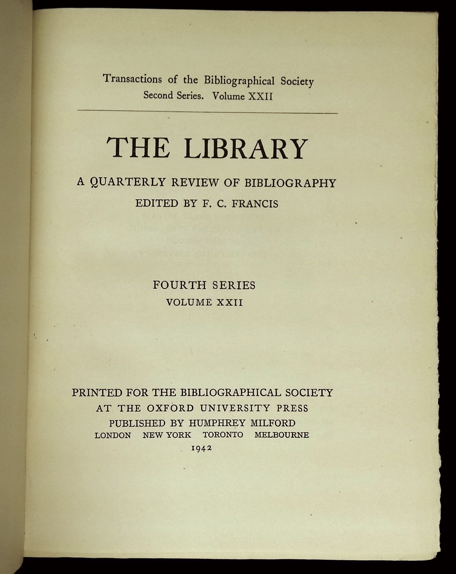 The Library: A Quarterly Review of Bibliography, Fourth Series