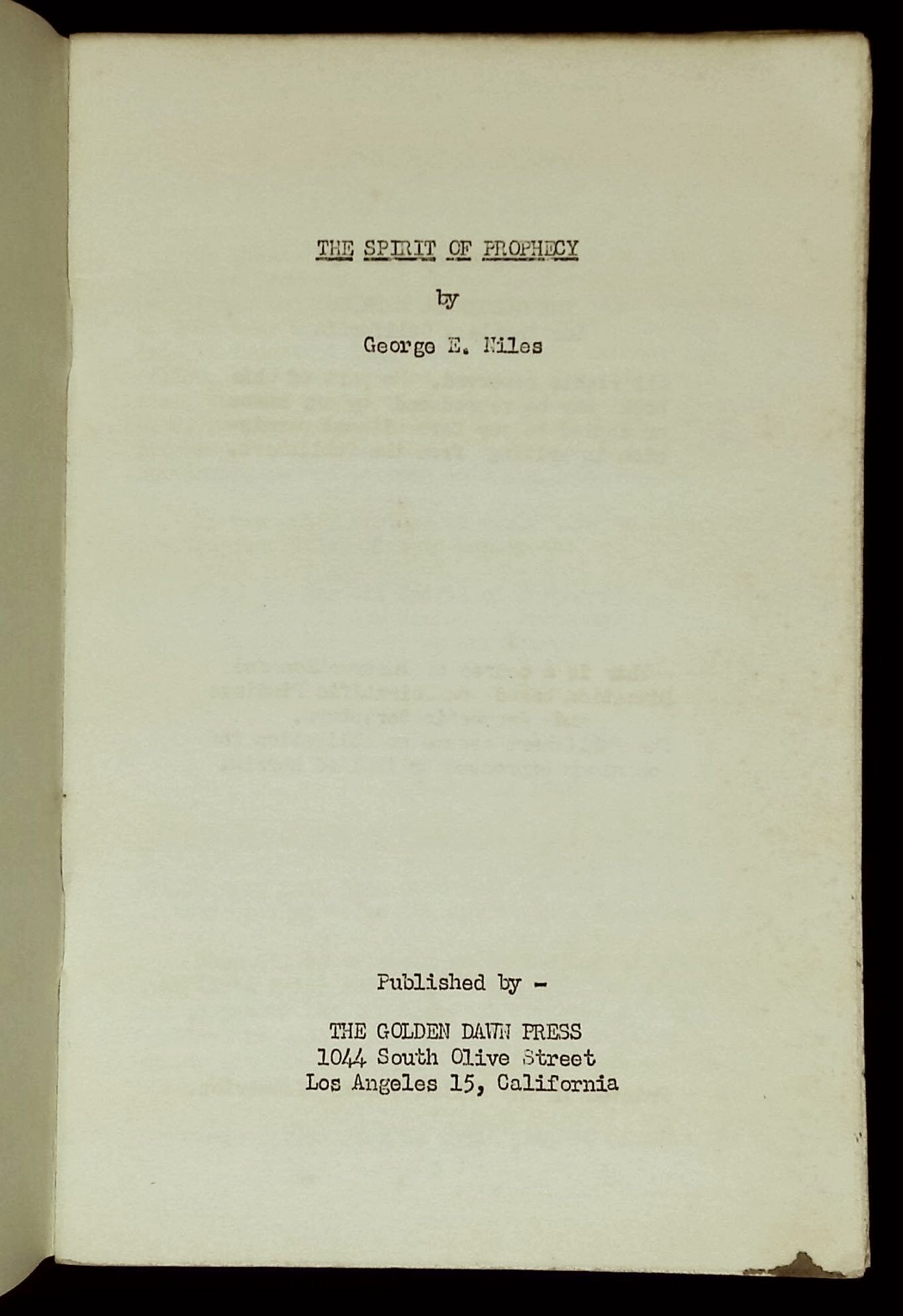 The Spirit of Prophecy | George E. Niles