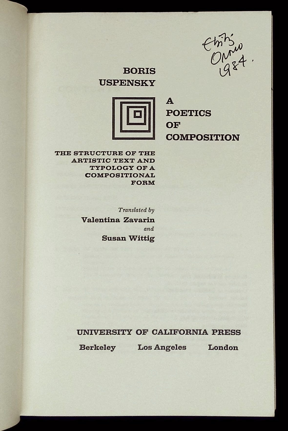 A Poetics of Composition: The Structure of the Artistic Text and ...