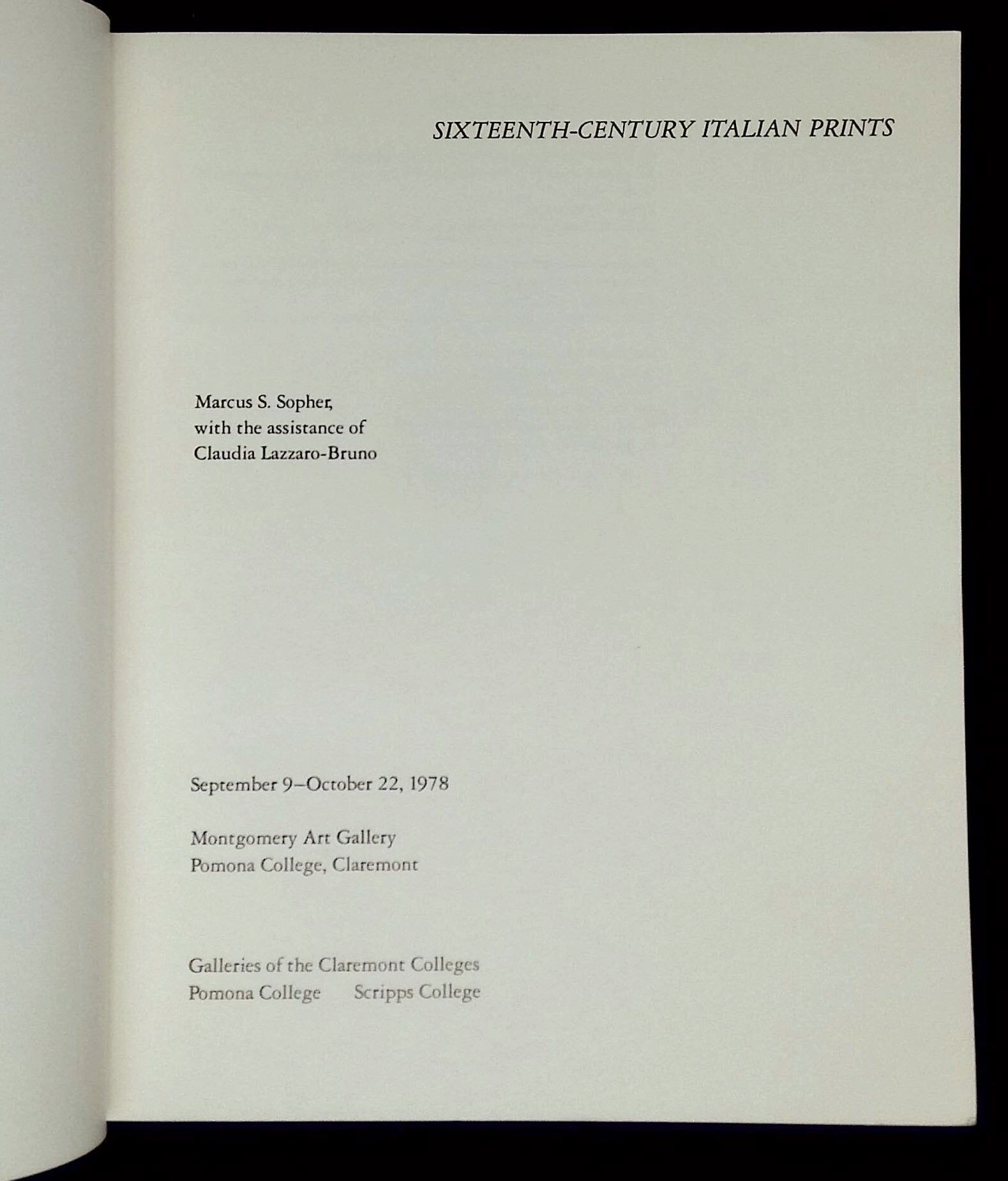 Sixteenth-Century Italian Prints | Marcus S. Sopher, Claudia Lazzaro-Bruno