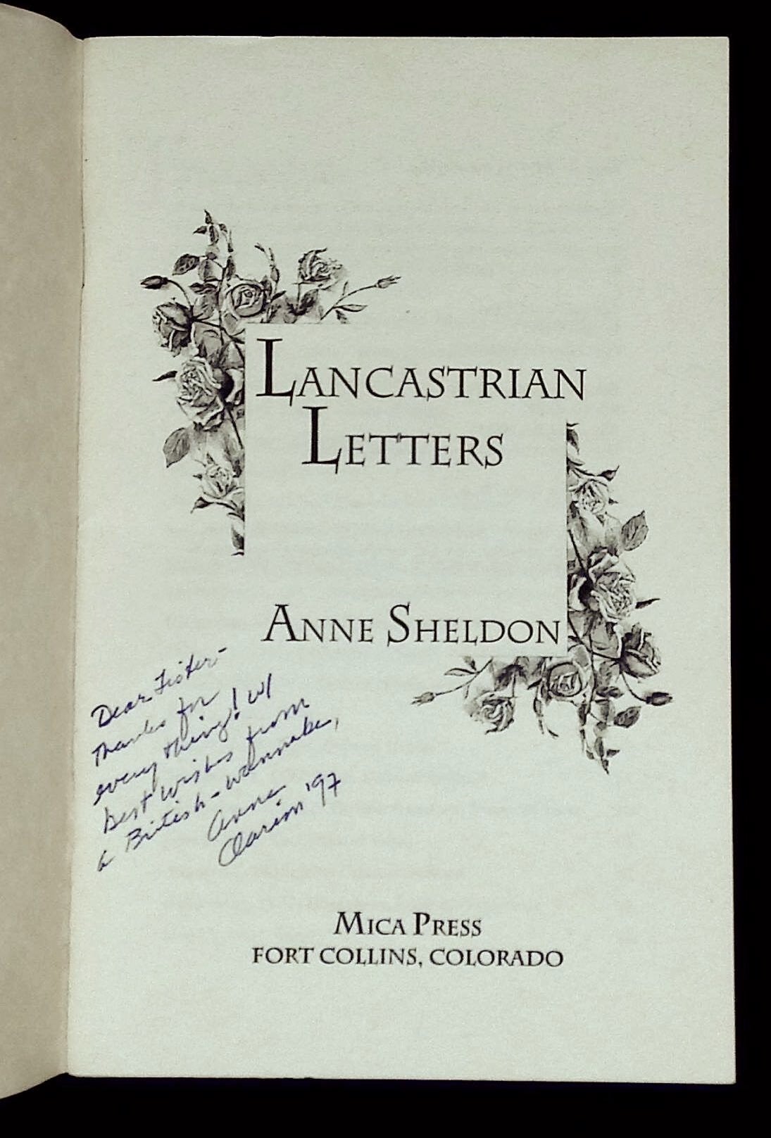 Lancastrian Letters Inscribed by Sheldon! | Anne Sheldon