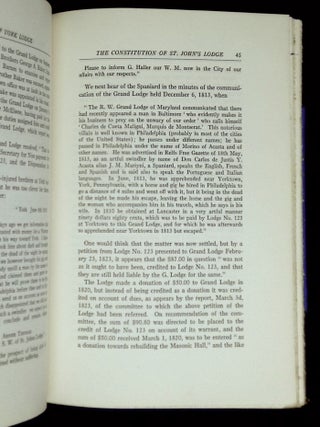 History of York Lodge, No. 266 Free and Accepted Masons and of St. John's Lodge, No. 123 Ancient York Masons Held at York, Pennsylvania
