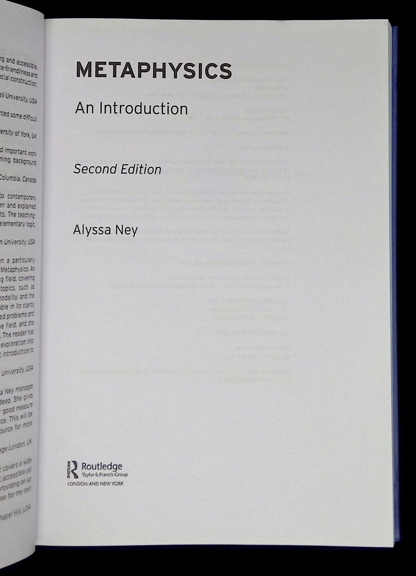 Metaphysics A Short Introduction Metaphysics: An Introduction | Alyssa Ney | Second edition