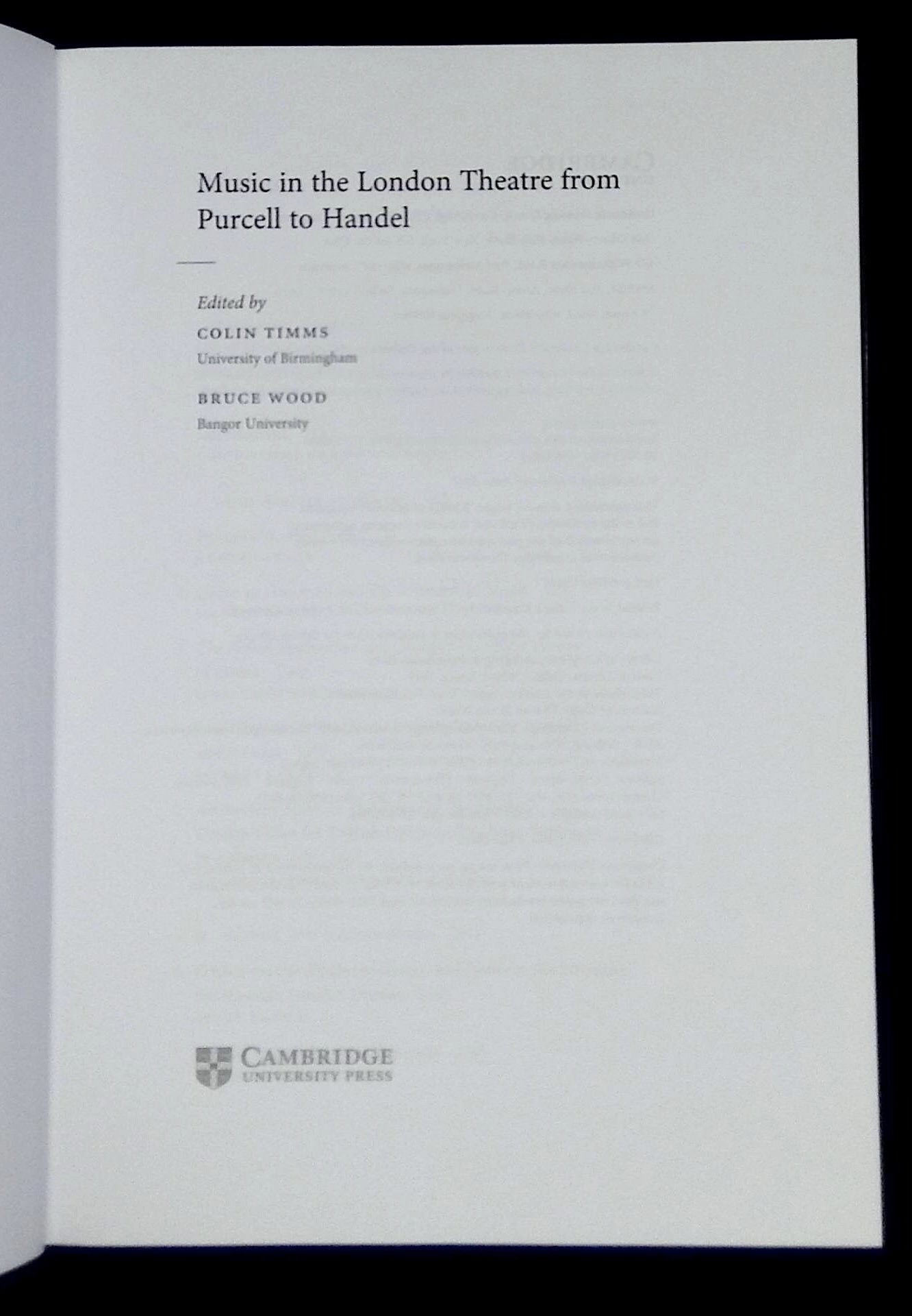 Music in the London Theatre from Purcell to Handel | Colin Timms, Bruce ...