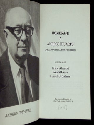 Homenaje a Andres Iduarte: Ofrecido por sus Amigos y Discipulos
