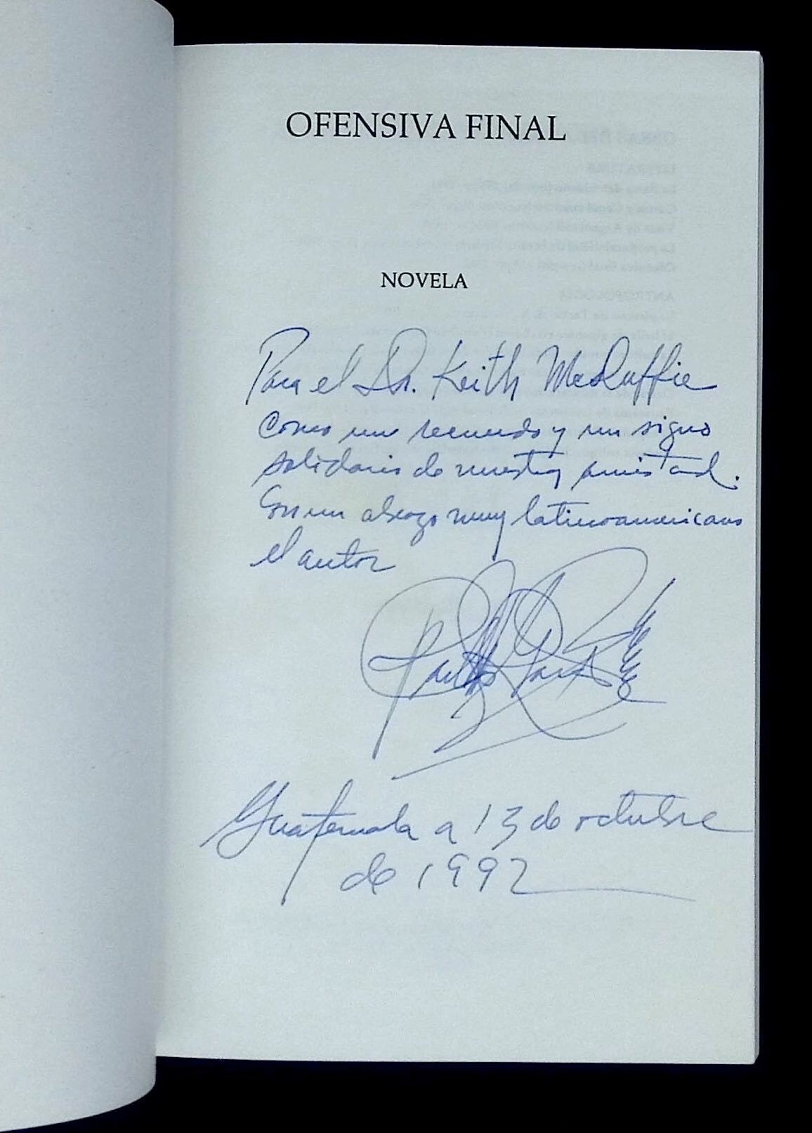 Ofensiva Final Inscribed by Escobar + signed letter | Carlos Rene ...