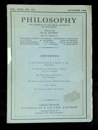 Item #B74023 Philosophy: The Journal of the British Institute of Philosophy--Vol. XXXI, No. 119,...
