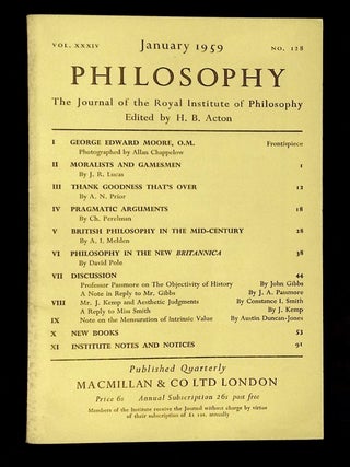 Item #B74024 Philosophy: The Journal of the British Institute of Philosophy--Vol. XXXIV, No. 128,...