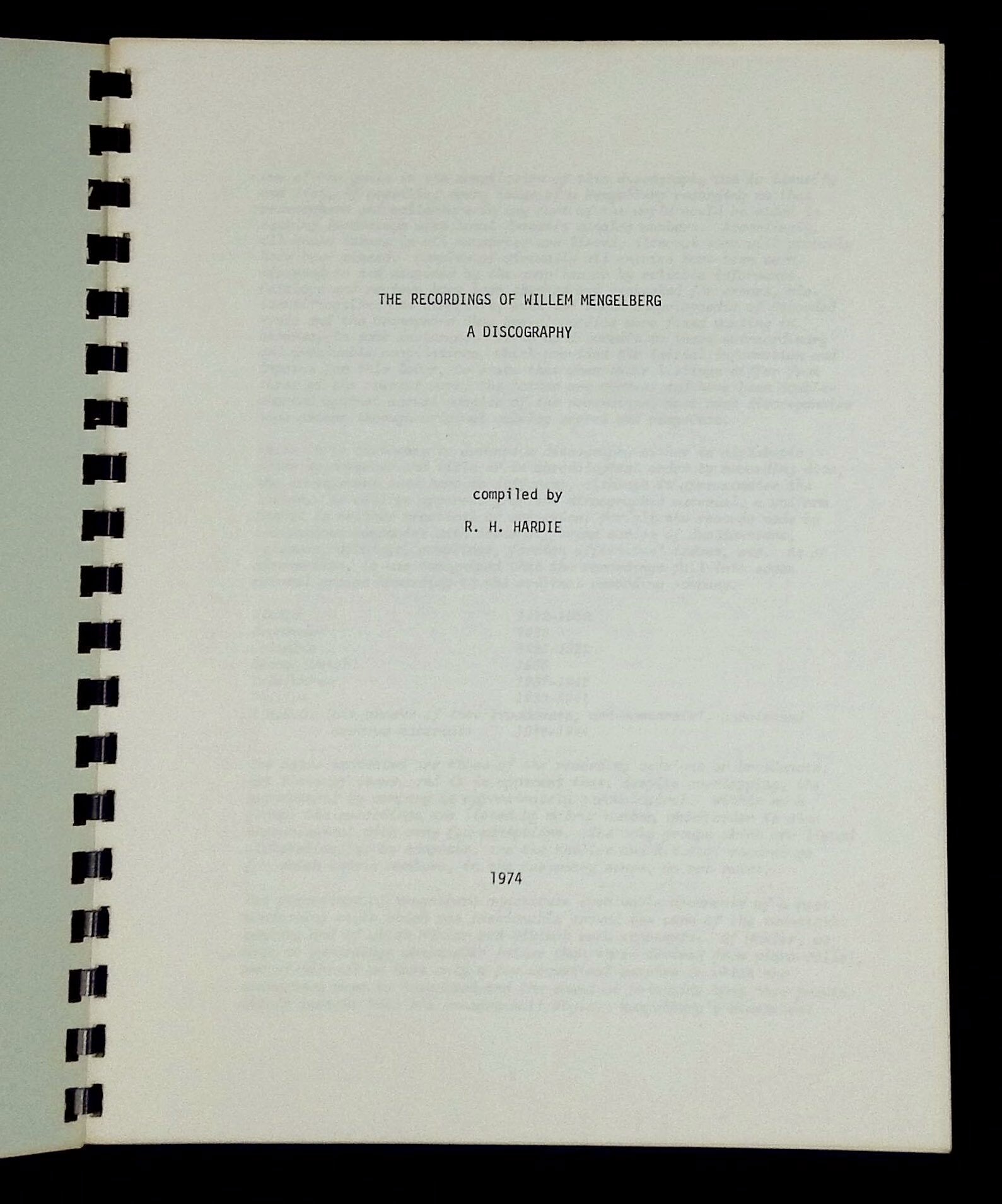 The Recordings of Willem Mengelberg: A Discography | R. H Hardie