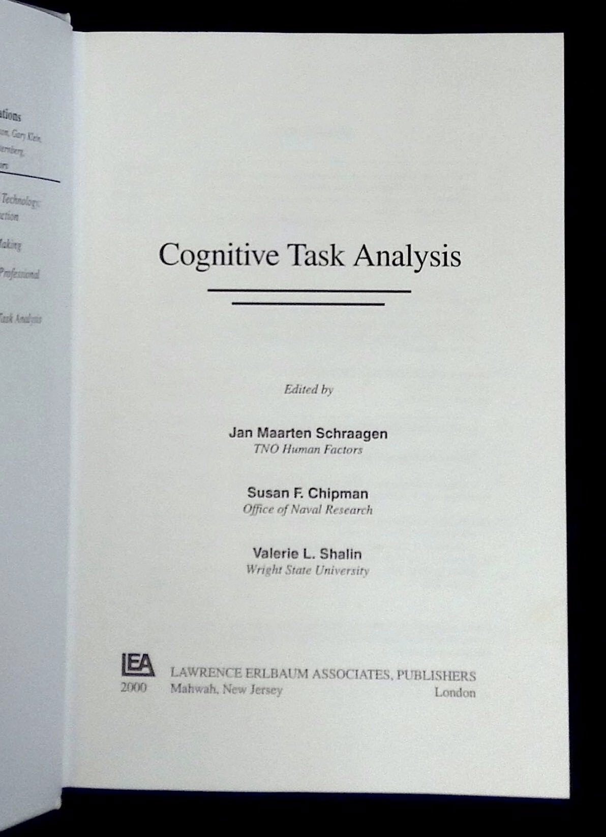 Cognitive Task Analysis | Jan Maarten Schraagen, Susan F. Chipman ...