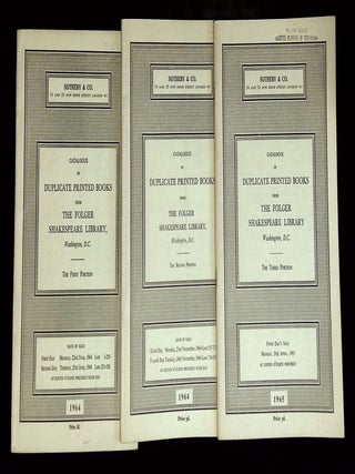 Item #B77164 Catalogue of Duplicate Printed Books from the Folger Shakespeare Library, Washington...