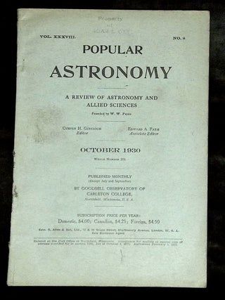 Item #B77188 Popular Astronomy: A Review of Astronomy and Allied Sciences--Vol. XXXVIII, No. 8,...