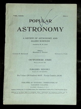 Item #B77190 Popular Astronomy: A Review of Astronomy and Allied Sciences--Vol. XXXI, No. 8,...