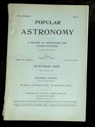 Item #B77193 Popular Astronomy: A Review of Astronomy and Allied Sciences--Vol. XXXIII, No. 8,...