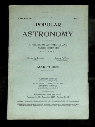 Item #B77195 Popular Astronomy: A Review of Astronomy and Allied Sciences--Vol. XXXVII, No. 3,...