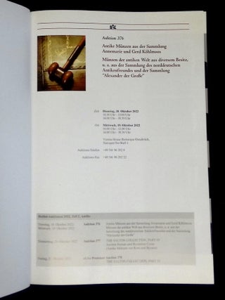 Auktion 376: Antike Munzen aus der Sammlung Annemarie und Gerd Kohlmoos--Munzen der Antiken Welt aus Diversem Besitz, U.A. aus der Sammlung des Norddeutschen Antikenfreundes und der Sammlung "Alexander der Grosse" [Auktion 376, 18./19. Oktober 2022 in Osnabruck]