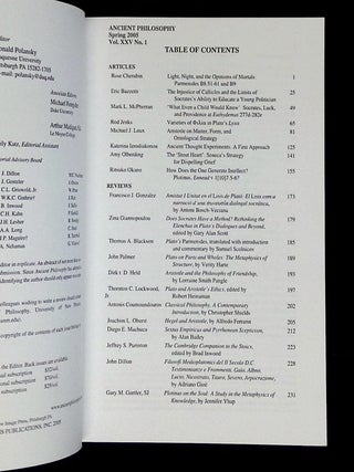 Ancient Philosophy: Spring 2005, Vol. XXV, No. 1 [This issue only!]
