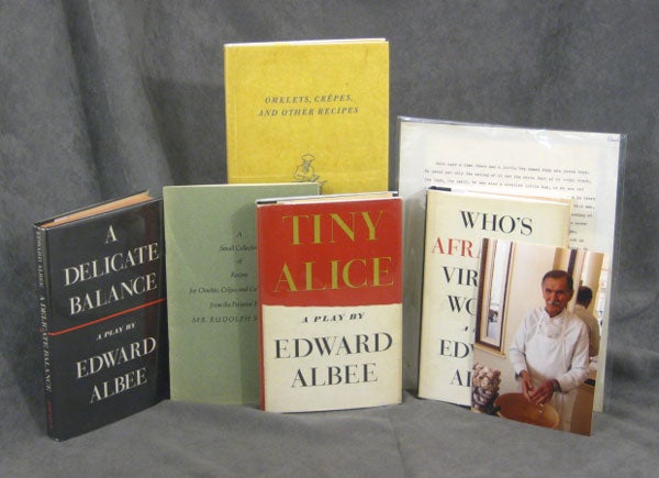 Item #C000012633 Items from the estate of Rudolph Stanish (1913-2008), celebrity chef, incl. inscribed Albee books and original typescript of Albee's preface for Stanish's OMELETS, CREPES AND OTHER RECIPES. Plus WHO'S AFRAID OF VIRGINIA WOOLF? TINY ALICE and A DELICATE BALANCE. Edward Albee, Rudolph Stanish.