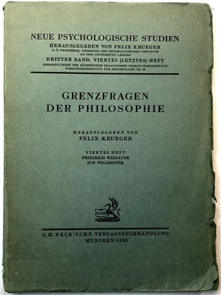 Item #C000020816 Zur Syllogistik; Grenzfragen Der Philosophie, Viertes Heft. Friedrich Weidauer,...