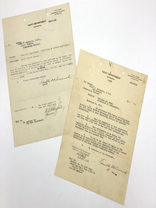 Item #C000022675 Two Signed Documents on Navy Department Letterhead (c.1918). Franklin D. Roosevelt