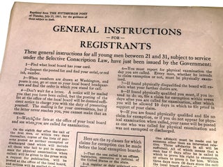 General Instructions for Registrants, a flyer on conscription into the military under the Selective Conscription Law, reprinted from the Pittsburgh Post of Tuesday, July 17, 1917