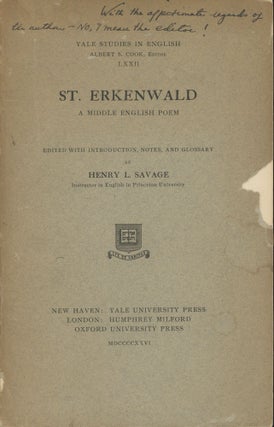 Item #C000029841 St. Erkenwald: A Middle English Poem (Yale Studies in English LXXII). Henry L....