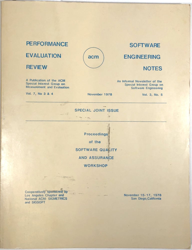 Item #C000033750 Proceedings of the Software Quality and Assurance Workshop. November 15-17, 1978, San Diego, California. n/a.