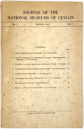 Item #C000033913 Journal of the National Museums of Ceylon - Vol. I, Part 1, March 1965. et. al...