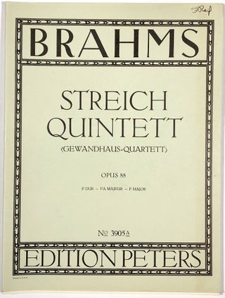 Item #C000034531 Streich Quintett (Gewandhaus-Quartett): Opus 88 (No. 3905A). Brahms