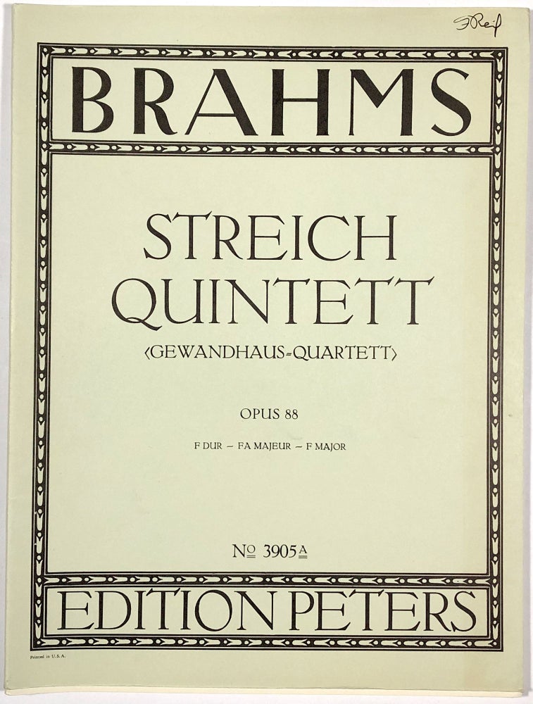 Item #C000034531 Streich Quintett (Gewandhaus-Quartett): Opus 88 (No. 3905A). Brahms.