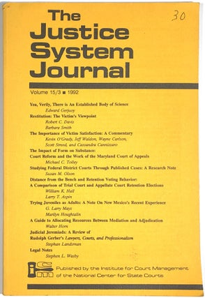 Item #C000034743 The Justice System Journal - Volume 15/3, 1992. Keith Boyum