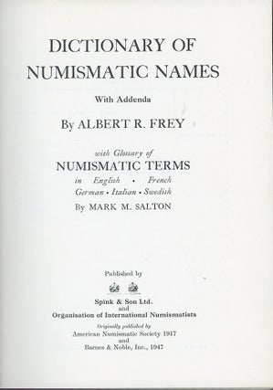 Item #C000038151 Dictionary of Numismatic Names, with Addenda (with Glossary of Numismatic Terms...