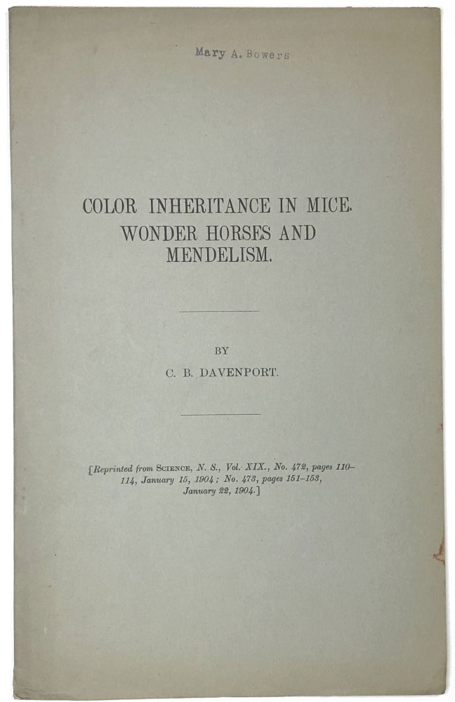 Item #C00004799 Color Inheritance in Mice, Wonder Horses and Mendelism. C. B. Davenport.