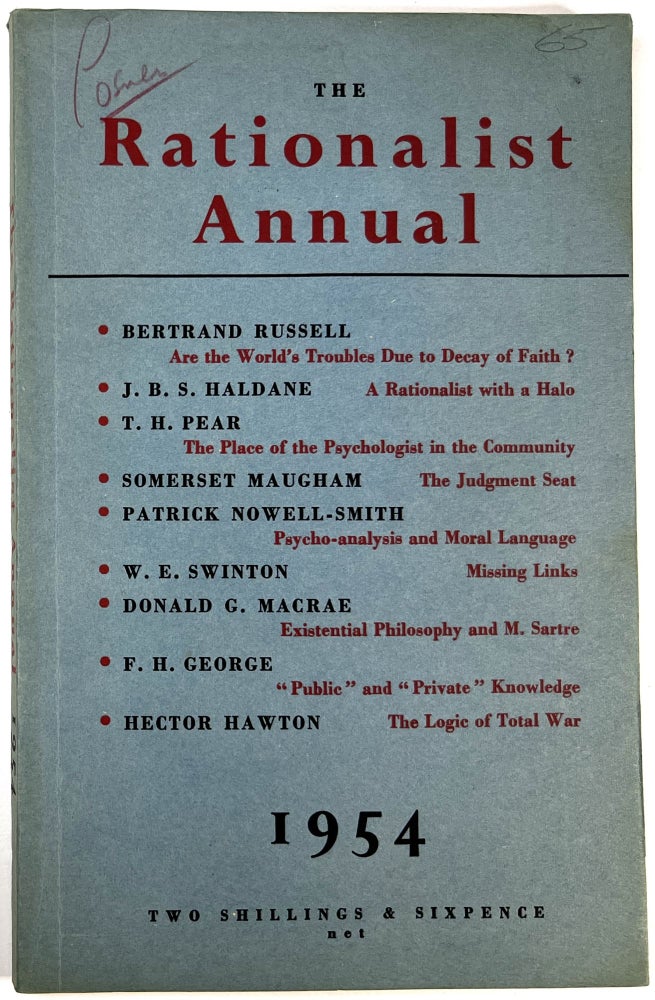 Item #C00006008 The Rationalist Annual for the Year 1954. Bertrand Russell, Somerset Maugham, et. al., Hector Hawton.