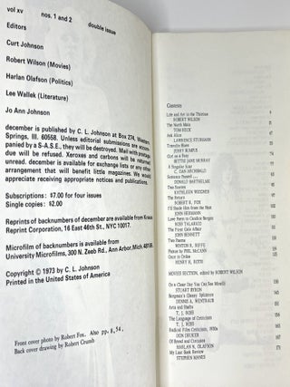 December - A Magazine of the Arts and Opinion. Vol. XV, Nos. 1 and 2 (Double Issue)