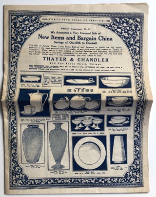 1925 catalog: February Supplement No. 57, New Items & Bargain China, Plus "Instructions, Parchment Shade Painting and Making" & two fliers in color, order form and postcard, in env.