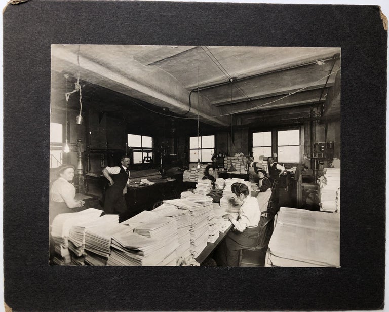 Item #H10298 1910s 8x6 photo of collation and printing work at a printing press. Occupational Photograhy.
