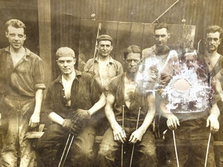 13 x 10 photo of workers at West Penn Steel Mill no. 4, JUne 17, 1913 -- with bullet hole?