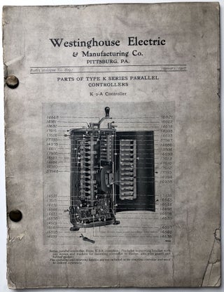 Folder of materials on Magnetic Brakes & Machinery 1900s-1940s kept by Westinghouse engineer: parts lists, original photos, brochures, publications