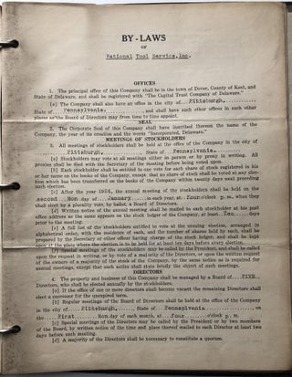 Binder of bylaws and minutes for National Tool Service, Inc. 1924-1927