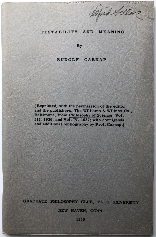 Item #H10348 Testability and Meaning - Wilfrid Sellars copy. Rudolf Carnap.