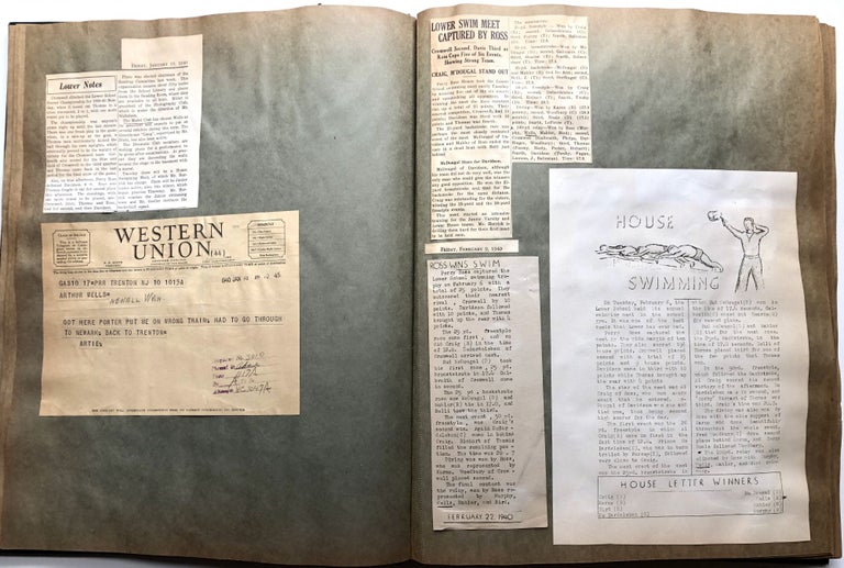Item #H10523 1939-1941 Scrapbook of Lawrenceville School (NJ) kept by Arthur Wells, including copies of "The Lit" from 1941 with first published appearances by James Merrill and Frederick Buechner. James Merrill, Frederick Buechner.