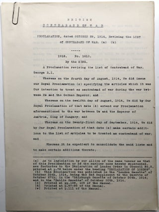 3 WWI circulars from the estate of diplomat Ulysses Grant-Smith, 1914-1915, on Contraband of War