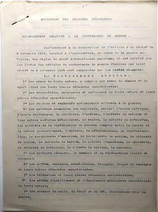 3 WWI circulars from the estate of diplomat Ulysses Grant-Smith, 1914-1915, on Contraband of War