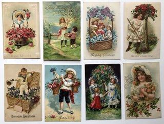 24 1905-1910s postcards, flower - floral themed, Birthday, Christmas, New Years, etc., German chromolithography