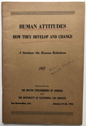 Item #H10865 Human Attitudes, How They Develop and Change, a Seminar on Human Relations, January...