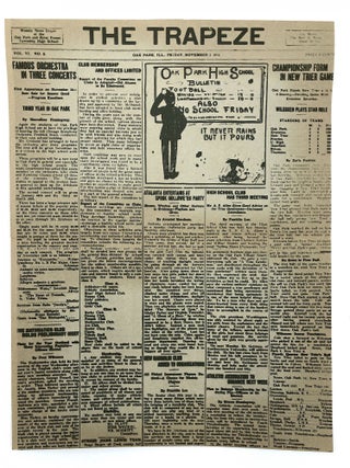 Keepsake from the 1971 Chicago Hemingway Conference, printing first page of THE TRAPEZE, November 2, 1916, with articles by Ernest Hemingway and his sister Marcelline