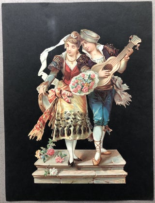 Item #H11220 1890s die-cut 9.5 x 6 inches, lady with tambourine and man with guitar