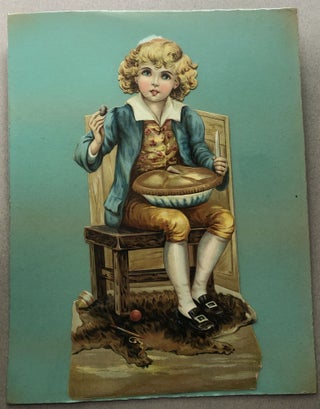 Item #H11225 1890s large die-cut of Little Jack Horner in a corner pulling a plum from his...