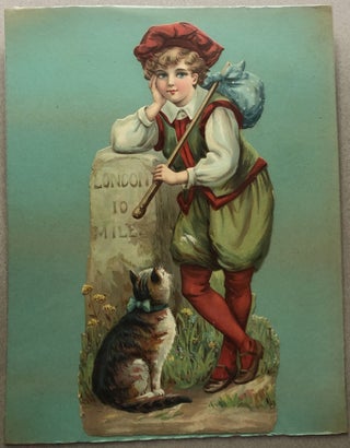 Item #H11227 1890s large die-cut of little boy and cat, 10 miles from London